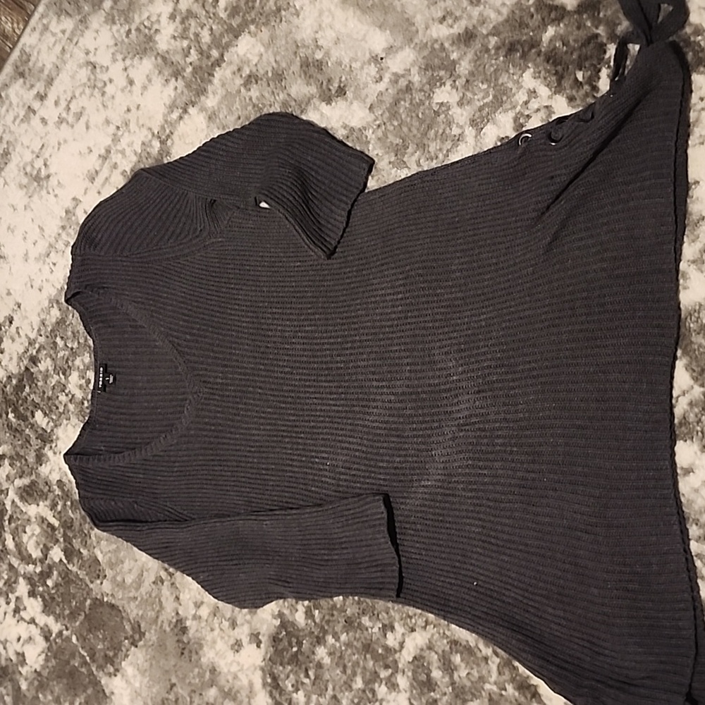 Womens Ribbed V-Neck Tunic Sweater - Black